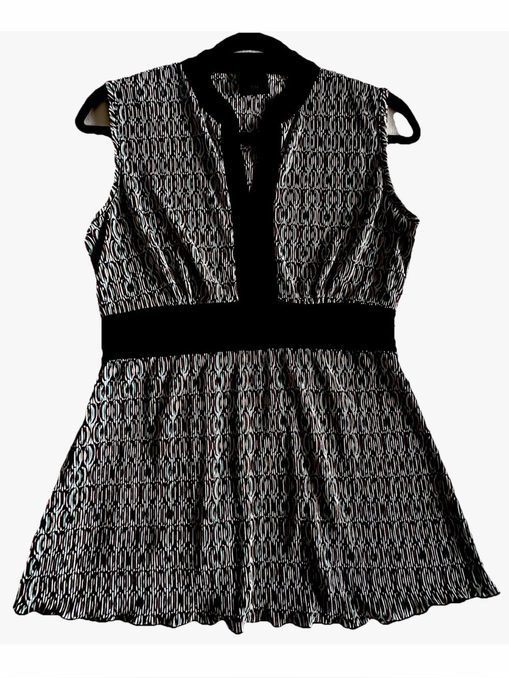 J.T.B. Y2K Top Womens M Babydoll Geometric Empire Tie Waist Ribbed Button Detail